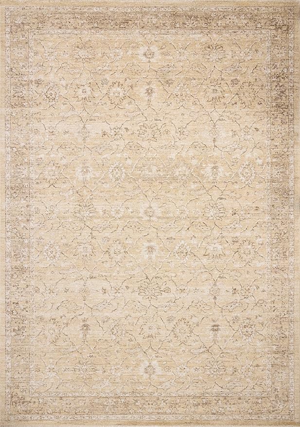 Loloi Chris Loves Julia Palma Collection PLM-10 Wheat/Bark 5'-3" x 7'-6" Fringe Area Rug Vintage Style Boho Living Room Bedroom Carpet