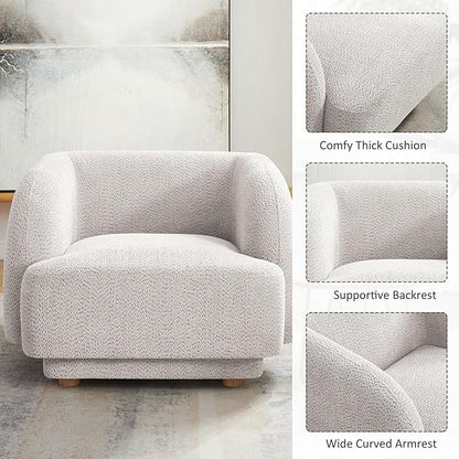VANOMi Oversized Living Room Chair, Modern Comfy Accent Barrel Chairs, Single Sofa Chair with Wood Legs, Upholstered Armchair for Bedroom, Office, Waiting Room (Camel)