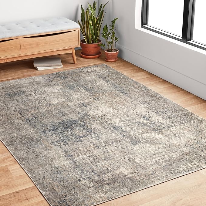 Loloi Teagan Collection TEA-05 Denim/Slate 9'-9" x 13'-6" Area Rug, Large, Soft Neutral Rug, High-Traffic for Living Room, Bedroom, Home Office, Dining Area
