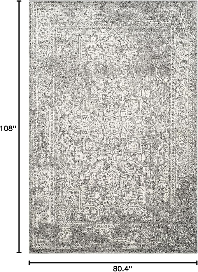 SAFAVIEH Evoke Collection Area Rug - 6'7" x 9', Grey & Ivory, Distressed Design, Non-Shedding & Easy to Clean, Ideal for Living Room, Bedroom, Dining Space (EVK256D)