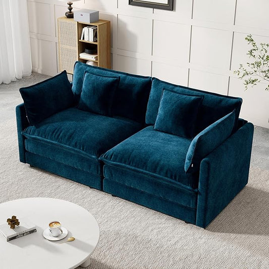 Modular Sectional Sofa, 76.7 Inch I-Shaped Cloud Sofa with Deep Seat Comfortable Chenille Sofa with Cushion Double Sectional Sofa for Living Room Apartment,Blue
