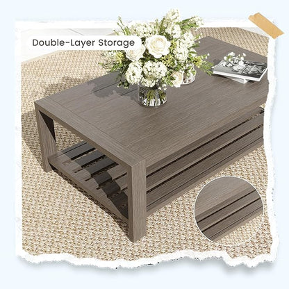 UDPATIO 6 Piece Aluminum Patio Furniture Set 7 Seats Modern Outdoor Furniture Faux Wood Grain Patio Conversation Sets with Olefin Fabric Thick Cushions, 600D Waterproof Cover Included, Dark Grey