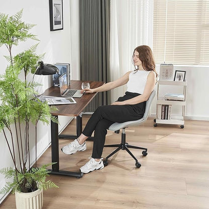 YOUNIKE Grey Home Office Desk Chair with Wheels Comfy Armless Vanity Chair with Back Modern Leather Upholstered Rolling Computer Task Chair Small Cute Drafting Sewing Chair Swivel Adjustable Ergonomic