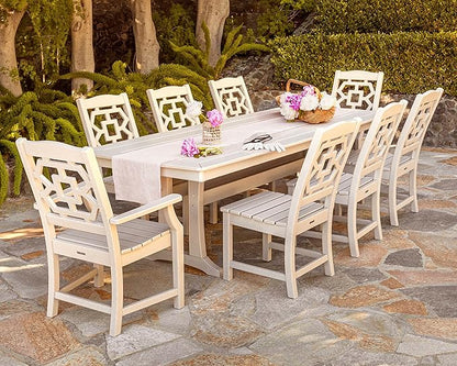 Martha Stewart by POLYWOOD Chinoiserie Outdoor Dining Side Chair, Black, Durable HDPE All-Weather, Comfortable Patio Seating with Latticework Back, Backyard, Garden Furniture, Made in The USA
