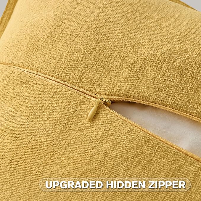 FUTEI Mustard Yellow Chenille Throw Pillow Covers 26x26 Inch Set of 2,Edges Double-Stitched Euro Pillow Shams,Modern Home Decor for Couch Living Room