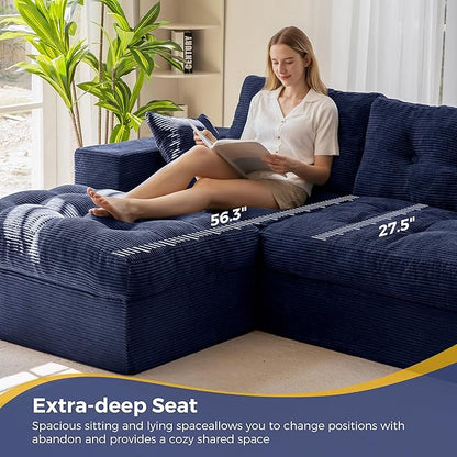 MAXYOYO 104" L Shaped Modular Sectional Sofa with Ottoman, Cloud Boneless Couch with Layered Cushion, Upholstered Sofa in a Box, Flexible Module Combination for Living Room, No Assembly, Navy