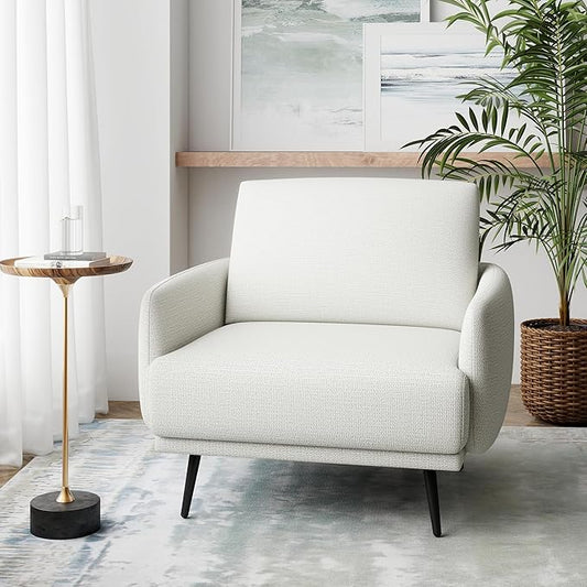 Oversized Accent Chair for Living Room Chairs Reading Arm Chair Comfy Modern Single Sofa Side Chairs with Metal Legs & Soft Cushion for Bedroom, Waiting Room (Chenille Beige Grey, Set of 1)