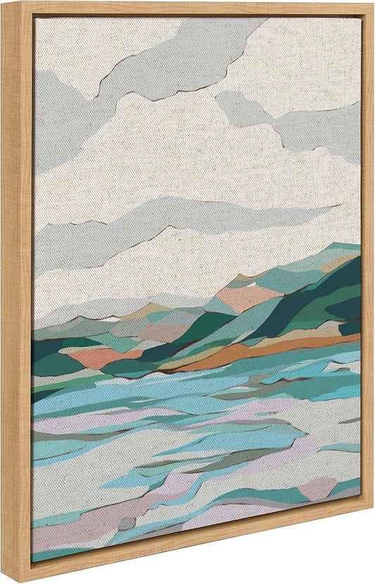Kate and Laurel Sylvie Dal Lake Framed Canvas Wall Art by Nikita Jariwala; 18x24 Natural; Soft Colorful Nature Landscape Art for Wall Home Decor