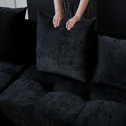 WJShome Oversized Modular Sectional Sofa, V Shaped Couch with Ottoman,Sectional Couches for Living Room,Large Linen Deep Seat with Pillow Couches for Home,Spacious Space,Black