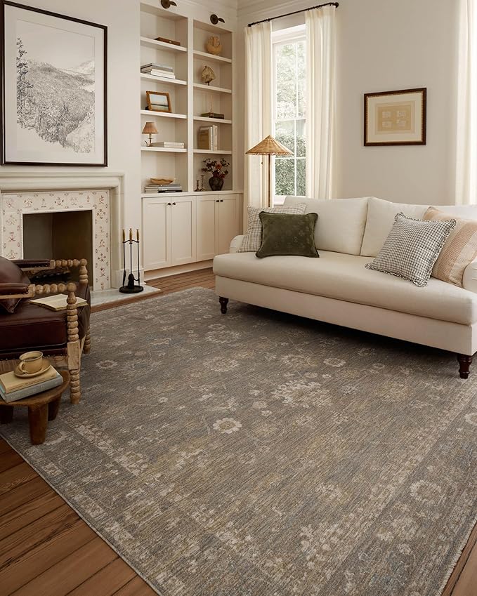 Loloi Chris Loves Julia Louisa Collection LOI-04 Lagoon/Ivory 9'-6" x 9'-6", .38" Pile Height, Round Area Rug