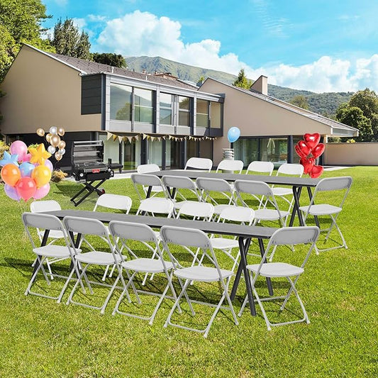 20 Pack Plastic White Folding Chairs with 350-LBS Capacity, Portable Indoor Outdoor Chairs, Foldable Commercial Seat with Steel Frame for Office, Party, Events, Wedding, Kitchen & Dinning