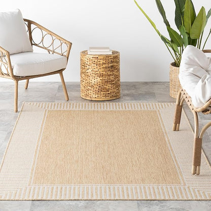 nuLOOM 5x8 Outdoor/Indoor Asha Area Rug, Tan, Casual Design with Striped Border, Stain Resistant, Highly Durable, for Patio, Balcony, Bedroom, Living Room, Dining Room, Bathroom
