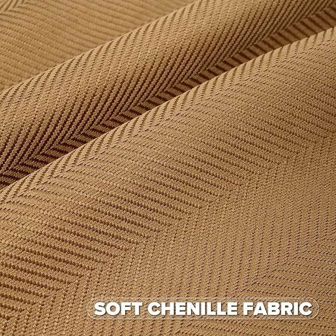 FUTEI Camel Chenille Throw Pillow Covers 12x20 Inch Set of 2,Soft Wide Chevron Textured Lumbar Pillow Cases,Farmhouse Home Decor for Couch Bed Living Room