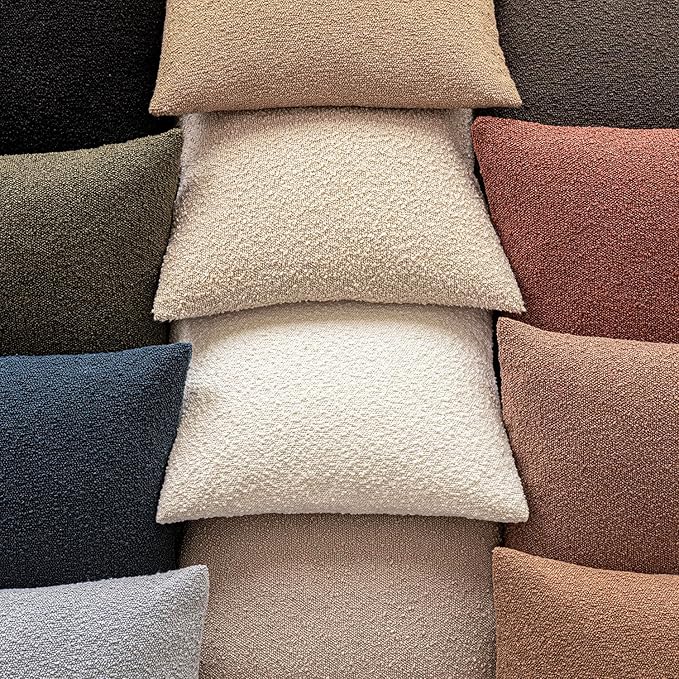 Foindtower Set of 2, Decorative Textured Boucle Throw Pillow Covers Accent Solid Pillow Cases Soft Cozy Couch Cushion Case for Chair Sofa Bedroom Living Room Home Decor 26x26 Inch Light Brown