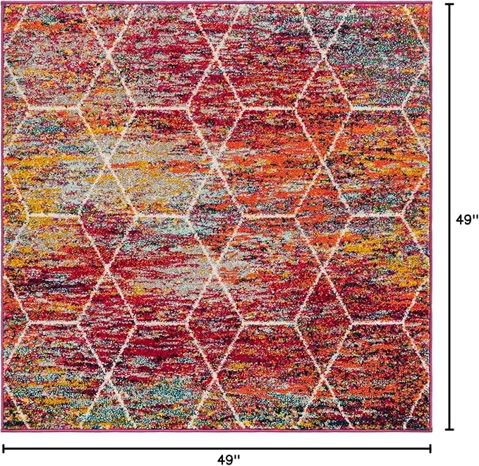 Unique Loom Trellis Frieze Collection Area Rug - Geometric (4' Square, Multi/ Ivory)