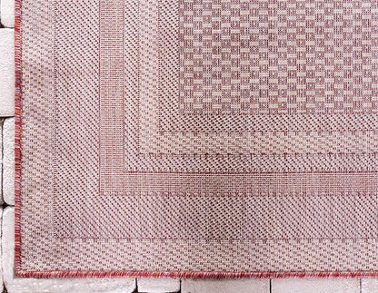 Unique Loom Outdoor Border Collection Area Rug - Soft Border (2' x 6' 1" Runner, Rust Red/ Ivory)