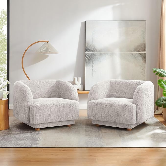VANOMi Oversized Living Room Chair, Modern Comfy Accent Barrel Chairs, Single Sofa Chair with Wood Legs, Upholstered Armchair for Bedroom, Office, Waiting Room (Camel)