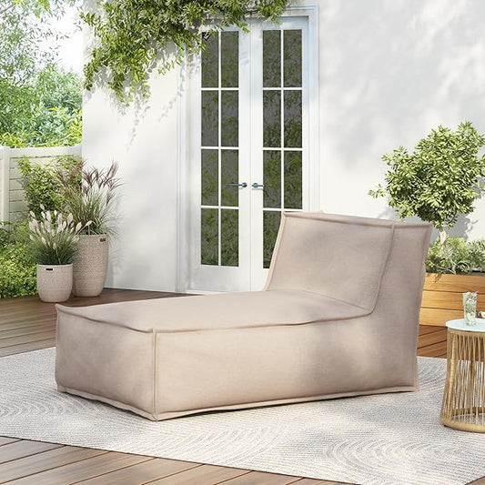 Christopher Knight Home Natty Outdoor Bean Bag Chair, Fabric Bean Bag Chair for Adults and Kids, Indoor/Outdoor Sun Lounger, Patio Lounge Chair, Patio Chaise Lounge, Dark Beige