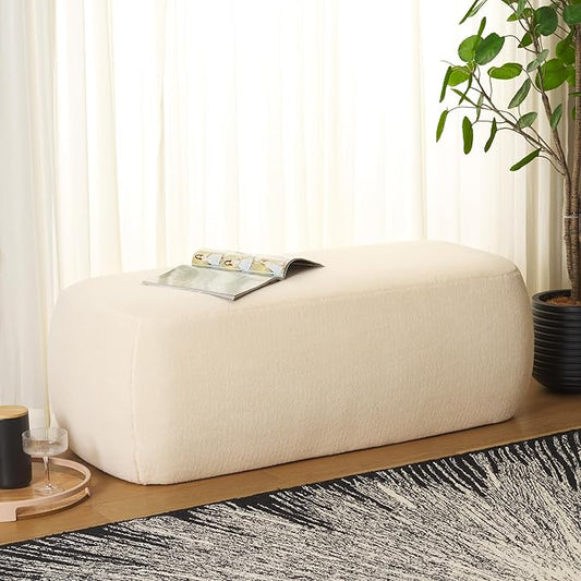 SAFAVIEH Home Collection Whitley Cream Faux Shearling Rectangular Ottoman (Fully Assembled)