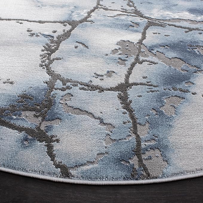 SAFAVIEH Craft Collection 6'7" Round Grey/Blue CFT877L Modern Abstract Non-Shedding Dining Room Entryway Foyer Living Room Bedroom Area Rug