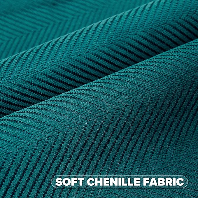 FUTEI Teal Chenille Throw Pillow Covers 24x24 Inch Set of 2,Soft Wide Chevron Textured European Pillow Shams,Farmhouse Home Decor for Couch Bed Living Room