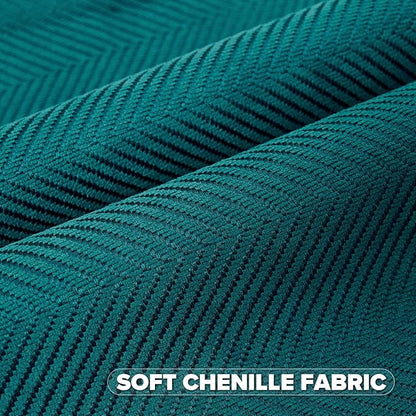 FUTEI Teal Chenille Throw Pillow Covers 24x24 Inch Set of 2,Soft Wide Chevron Textured European Pillow Shams,Farmhouse Home Decor for Couch Bed Living Room