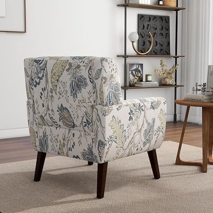 Accent Chair, Modern Linen Blend Arm Chair for Living Room, Bedroom, Comfy High-Resilient Sponge Reading Chair for Small Spaces (Pattern Leaf, Set of 1)