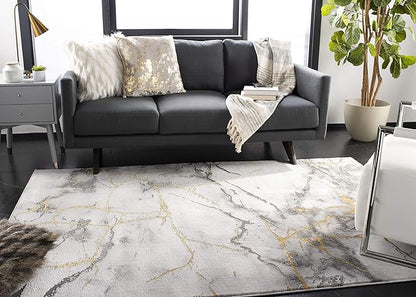 SAFAVIEH Craft Collection Area Rug - 8' Square, Grey & Gold, Modern Abstract Design, Non-Shedding & Easy Care, Ideal for High Traffic Areas in Living Room, Bedroom (CFT877F)