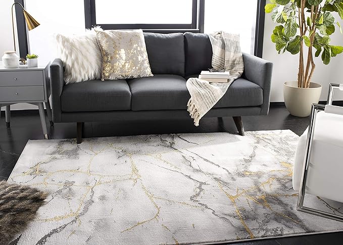 SAFAVIEH Craft Collection X-Large Area Rug - 12' x 18', Grey & Gold, Modern Abstract Design, Non-Shedding & Easy Care, Ideal for High Traffic Areas in Living Room, Bedroom (CFT877F)