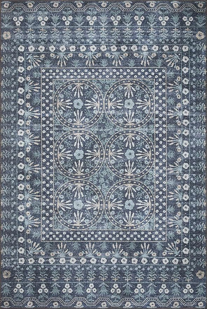 Loloi Rifle Paper Co. Maison Collection MAO-03 Rosette Blue 2'-6" x 9'-6", .19" Pile Height, Runner Rug