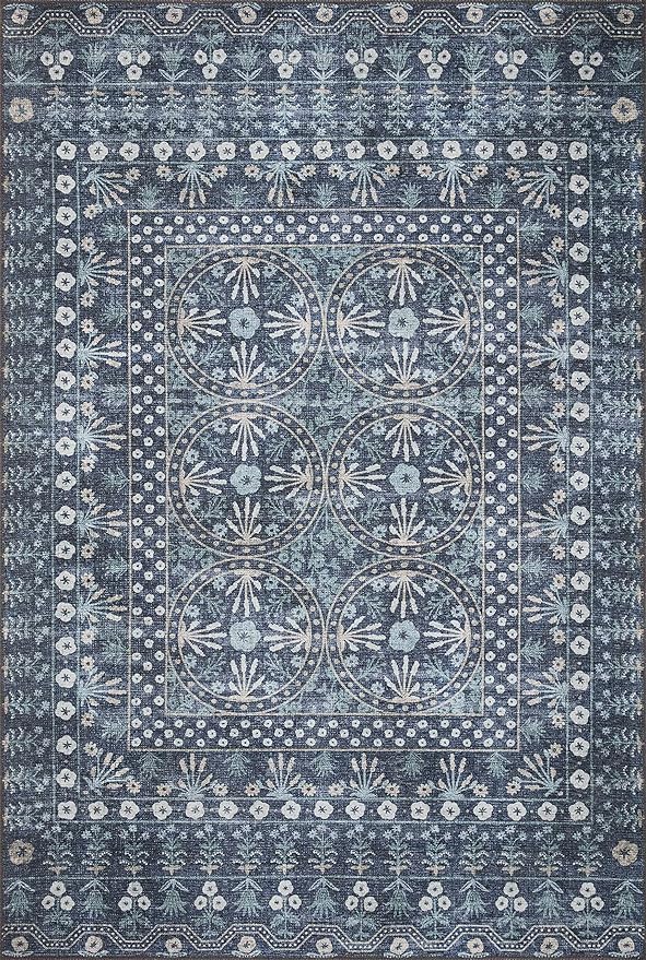 Loloi Rifle Paper Co. Maison Collection MAO-03 Rosette Blue 2'-3" x 3'-9", .19" Pile Height, Accent Rug