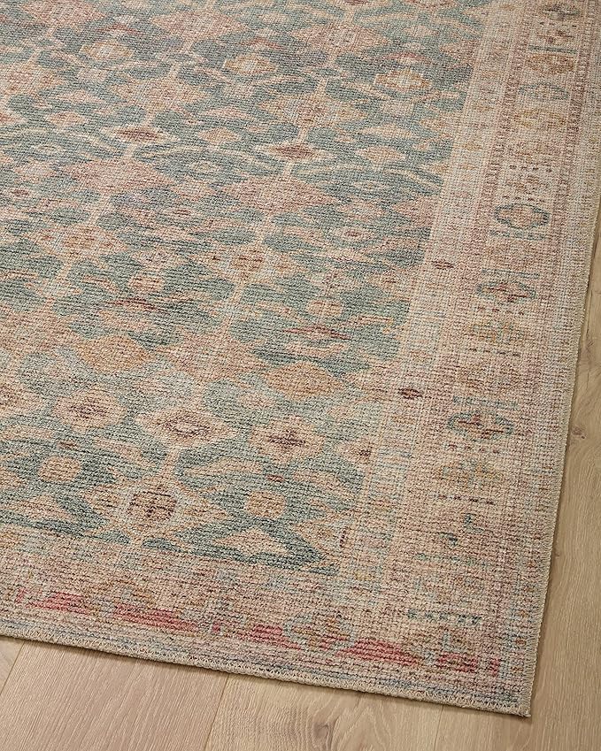 Loloi Angela Rose Aubrey Collection AUB-02 Aqua/Sand 7'-6" x 7'-6", .19" Pile Height, Round Area Rug