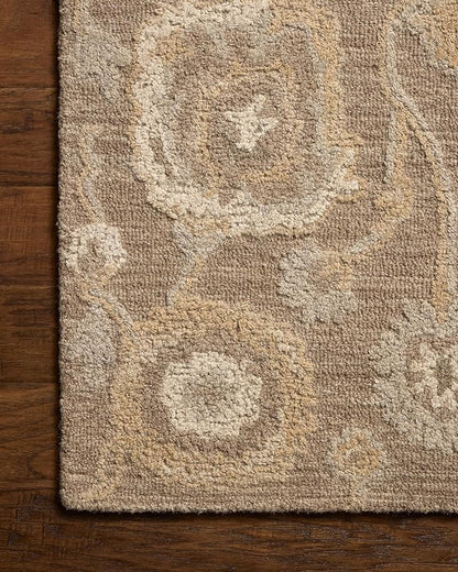 Loloi Chris Loves Julia Dorothea Collection DRT-01 Bark/Stone 8'-6" x 11'-6" Area Rug Wool Neutral Floral Living Room Bedroom Carpet