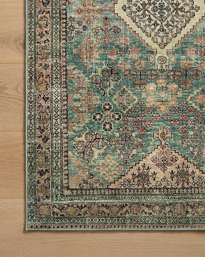 Loloi Magnolia Home by Joanna Gaines Sinclair Collection SIN-03 Turquoise/Multi 2'-0" x 5'-0", .25" Pile Height, Machine Washable, Accent Rug