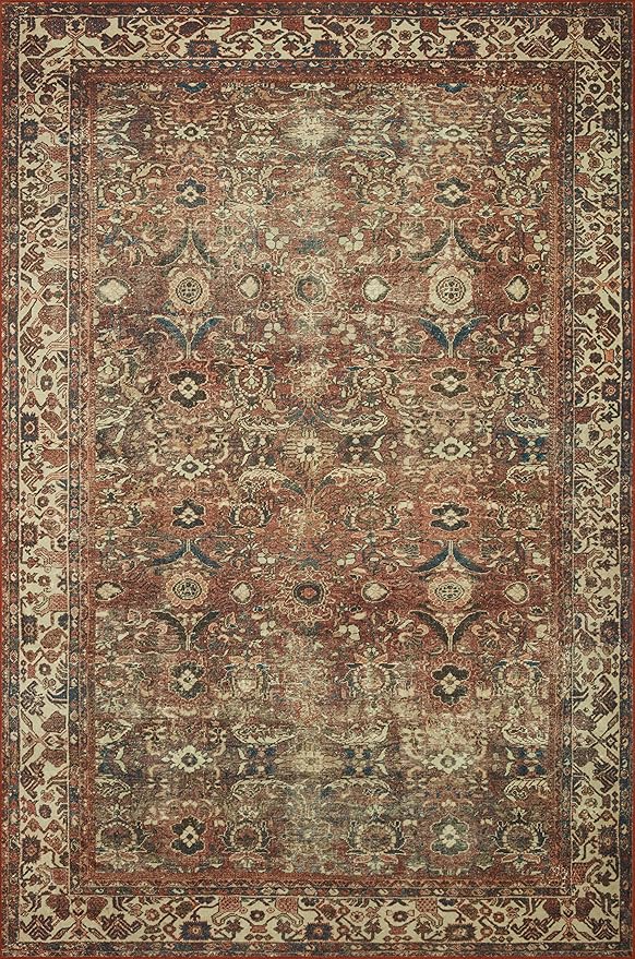 Loloi Magnolia Home by Joanna Gaines Banks Collection BAN-04 Brick/Ivory 3'-6" x 5'-6" .13" Pile Height, Machine Washable, Accent Rug