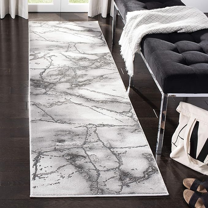 SAFAVIEH Craft Collection Runner Rug - 2'3" x 12', Grey & Silver, Modern Abstract Design, Non-Shedding & Easy Care, Ideal for High Traffic Areas in Living Room, Bedroom (CFT877G)