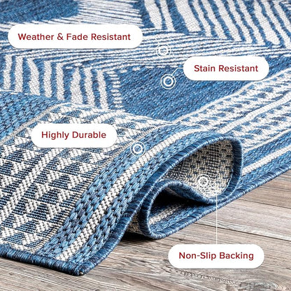 nuLOOM 3'6" x 5' Outdoor Tribal Geometric Area Rug, Stain Resistant, Weather Resistant, High Traffic, Patio, Balcony, Outside, Ranya Blue