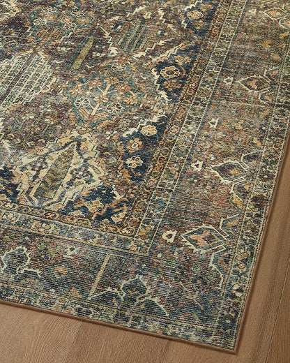 Loloi Magnolia Home by Joanna Gaines Banks Collection BAN-05 Spice/Blue 2'-6" x 12'-0", .13" Pile Height, Machine Washable, Runner Rug