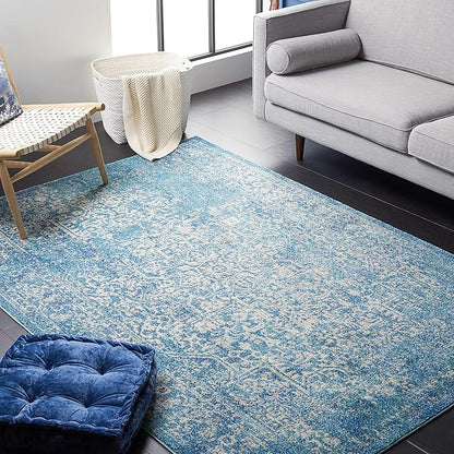 SAFAVIEH Evoke Collection 6'7" x 9' Blue/Ivory EVK256C Oriental Distressed Non-Shedding Living Room Bedroom Dining Home Office Area Rug