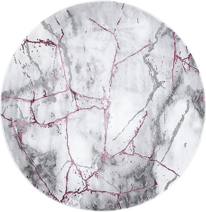 SAFAVIEH Craft Collection Area Rug - 6'7" Round, Grey & Wine, Modern Abstract Design, Non-Shedding & Easy Care, Ideal for High Traffic Areas in Living Room, Bedroom (CFT877S)
