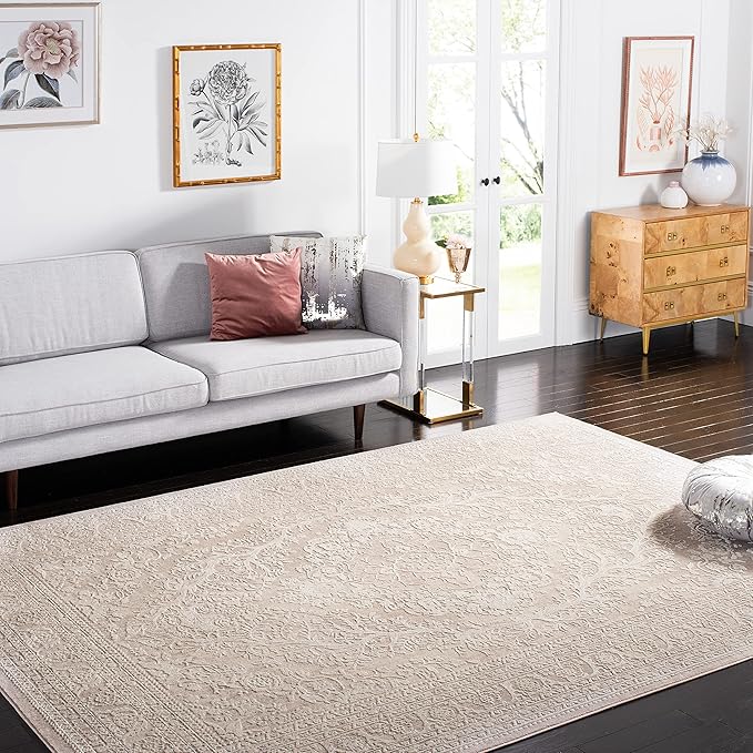 SAFAVIEH Area Rug 10' Square - Reflection Collection - Large - Beige & Cream, Non-Shedding & Easy Cleaning, Ideal for Living Room, Bedroom (RFT668A)