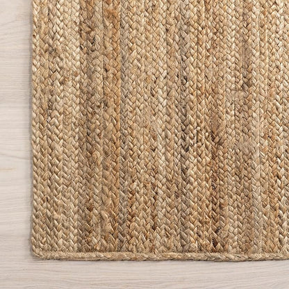 nuLOOM 5 Round Rigo Jute Hand Woven Area Rug, Natural, Solid Farmhouse Design, Natural Fiber, For Bedroom, Living Room, Dining Room, Hallway, Office, Kitchen, Entryway