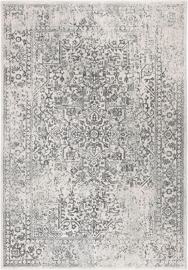 SAFAVIEH Area Rug 9x12 - Evoke Collection - Large - Ivory & Grey, Distressed Design, Non-Shedding & Easy to Clean, Ideal for Living Room, Bedroom, Dining Space (EVK256F)