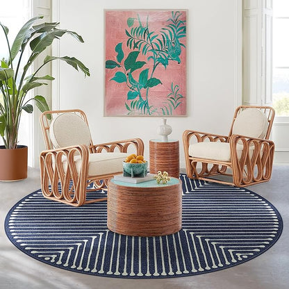 RUGGABLE x Jonathan Adler Machine Washable Modern Area Rug– Inkdrop Lapis Blue 8 ft Round, Stain-Resistant, Non-Slip– Large Rugs for Living Room, Bedroom, Hallway, Entryway & Office–with Standard Pad