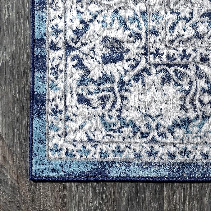 JONATHAN Y Modern Vintage Medallion Navy/Light Gray Indoor Area Rug, 12x15, Country, Floral, Easy-Cleaning for Living Room, Bedroom, Kitchen, Pet Friendly, Non-Shedding (MDP100B-15)