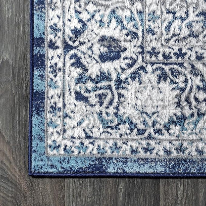 JONATHAN Y Modern Vintage Medallion Navy/Light Gray Indoor Area Rug, 8x10, Country, Floral, Easy-Cleaning for Living Room, Bedroom, Kitchen, Pet Friendly, Non-Shedding (MDP100B-8)