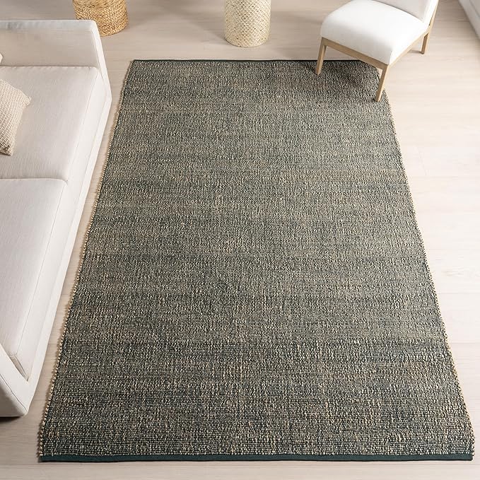 nuLOOM 5x8 Elfriede Jute & Cotton Hand Woven Area Rug, Green, Solid Rustic Farmhouse Style, Weaved Design, Natural Fiber, for Bedroom, Living Room, Dining Room, Hallway, Office, Entryway