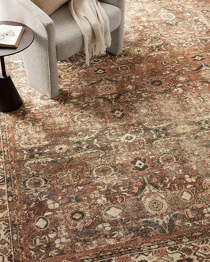 Loloi Magnolia Home by Joanna Gaines Banks Collection BAN-04 Brick/Ivory 2'-6" x 9'-6", .13" Pile Height, Machine Washable, Runner Rug