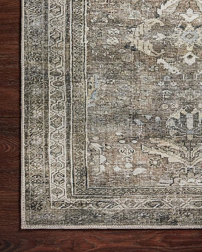 Loloi Layla Collection LAY-13 Antique/Moss 2'-3" x 3'-9" .13" Thick Accent Rug, Soft, Durable, Vintage Inspired, Distressed, Low Pile, Non-Shedding, Easy Clean, Printed, Living Room Rug