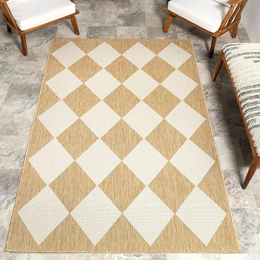 nuLOOM 5' x 8' Outdoor Performance Area Rug, Stain Resistant, Weather Resistant, High Traffic, Patio, Balcony, Outside, Sabina Tan